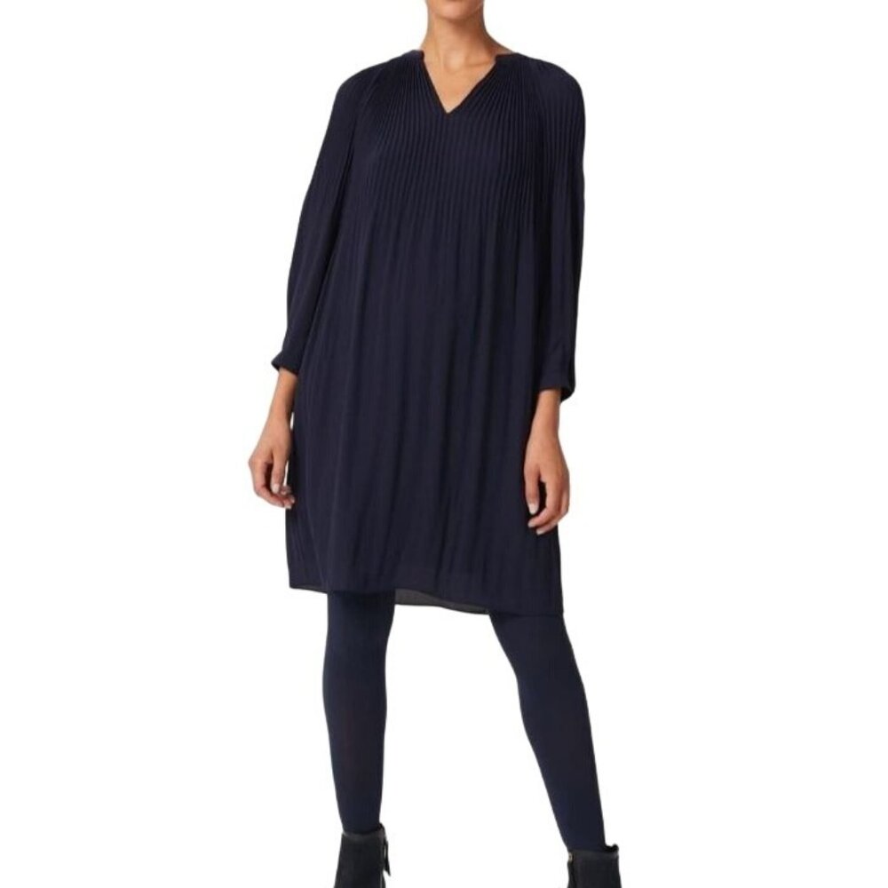 NEW HOBBS LONDON Emilia‎ Pleated Shift Dress Navy Blue Size 4 - Picture 2 of 15